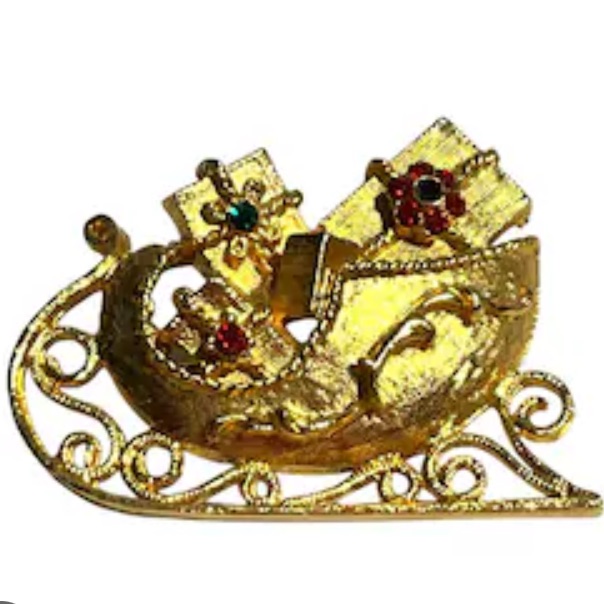 Vintage Mylu Christmas Sleigh Sled Brooch